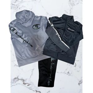 Champion Zip-Up and Hoodie Set, Youth L (10-12), Black/Gray